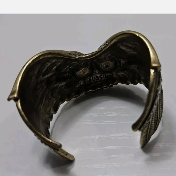 fossil brass owl face cuff bracelet chunky steampunk rhinestone eyes gothic - Picture 4 of 6